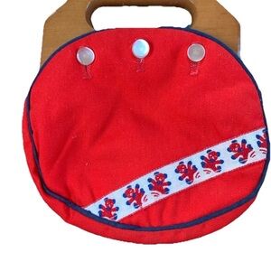 Vtg Jeanne Bouchever Bermuda Bag Wood Handle Bear Ribbon Preppy Grandmillennial